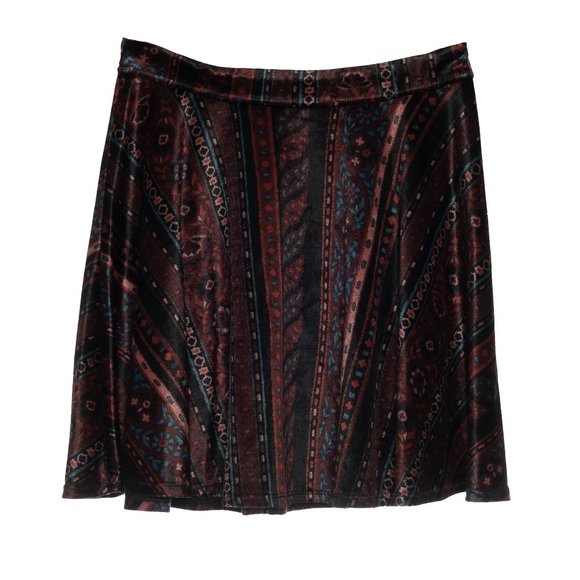 Hollister Dresses & Skirts - Hollister Burgundy Geo Floral Print Velvet Mini Skater Skirt Size Small